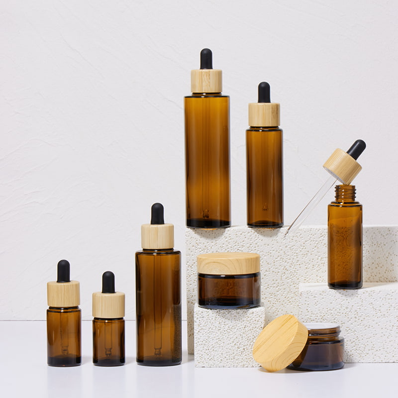 Koleksi Botol Penetes Kaca Amber 20mm Dengan Lingkaran Bambu